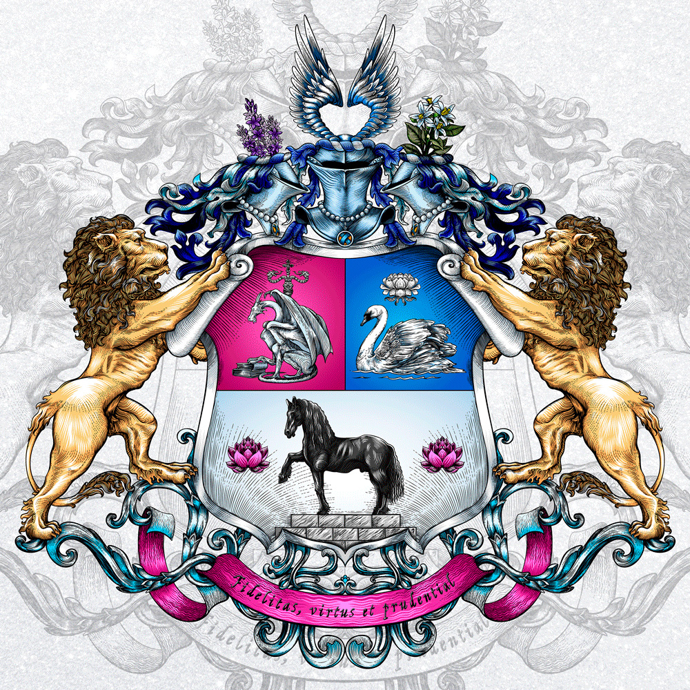 Modern family coat of arms with a black horse