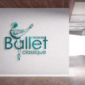 Логотип балетної студії на білій стіні