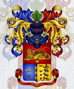 coat of arms with the image of a dragon on the shield