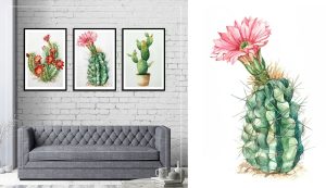 Tableaux avec des cactus au mur
