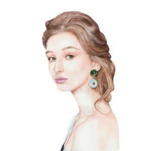 Watercolor portrait of a girl with green eyes