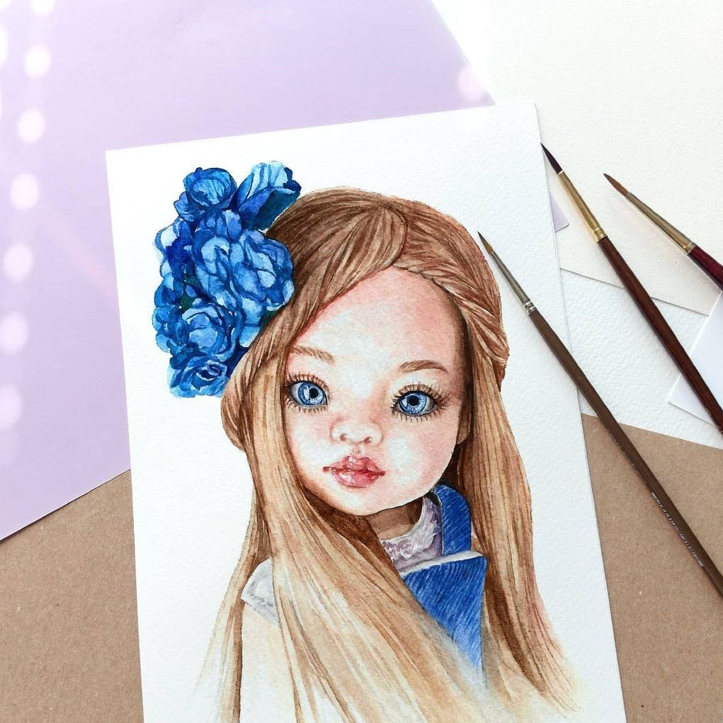 Акварельная иллюстрация куклы Паола Рейна