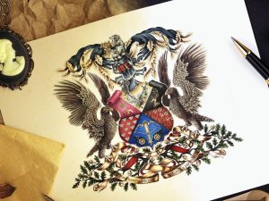 family coat of arms with eagles and polar bear