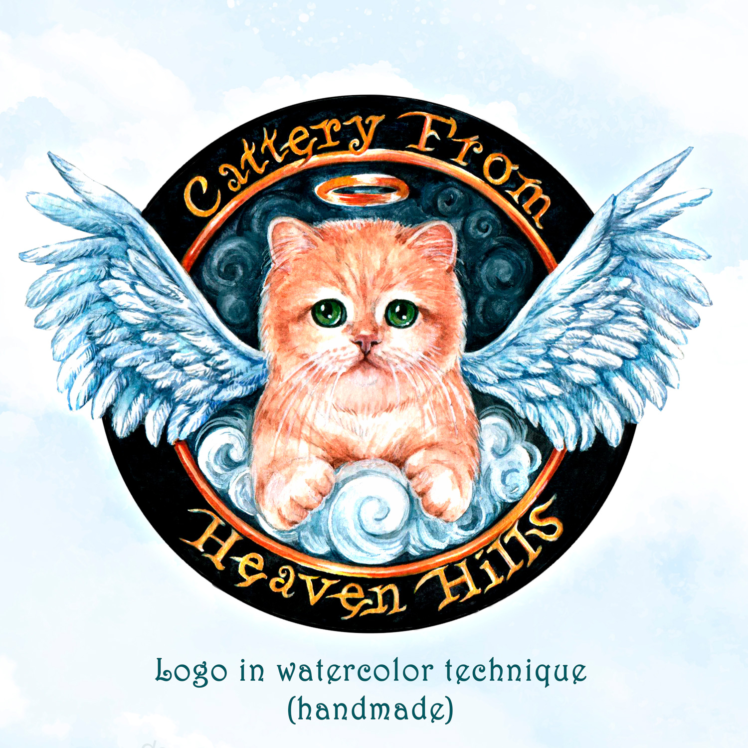 аквареллю логотип крила і британський кіт