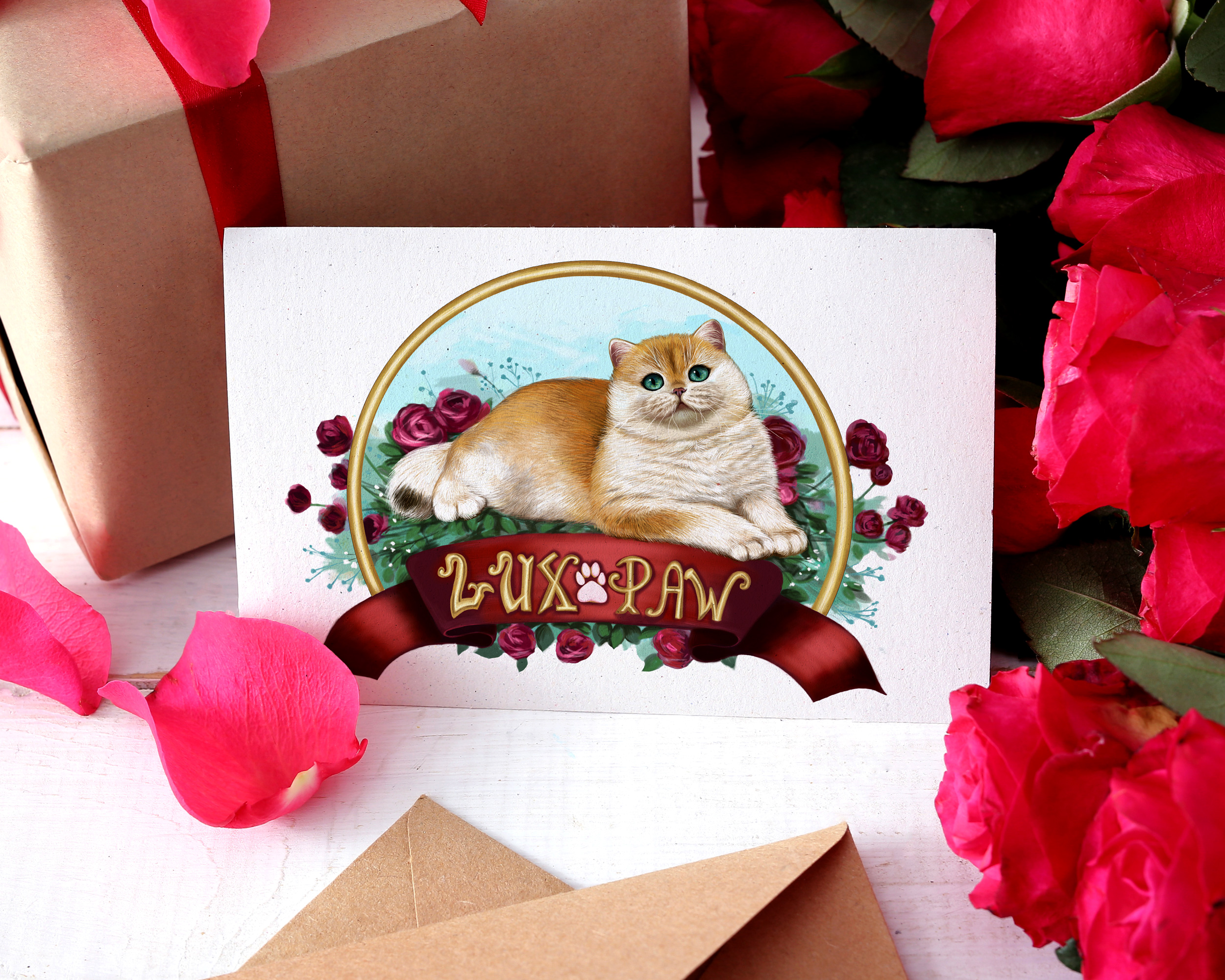 листівка з троянди і кота