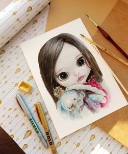 Watercolor doll illustration