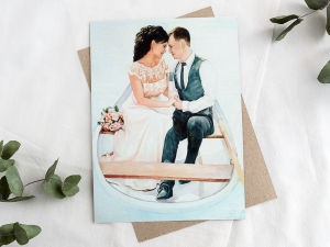 carte postale aquarelle portrait de la mariée et du marié