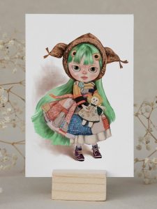 doll with green hair art portrait custom