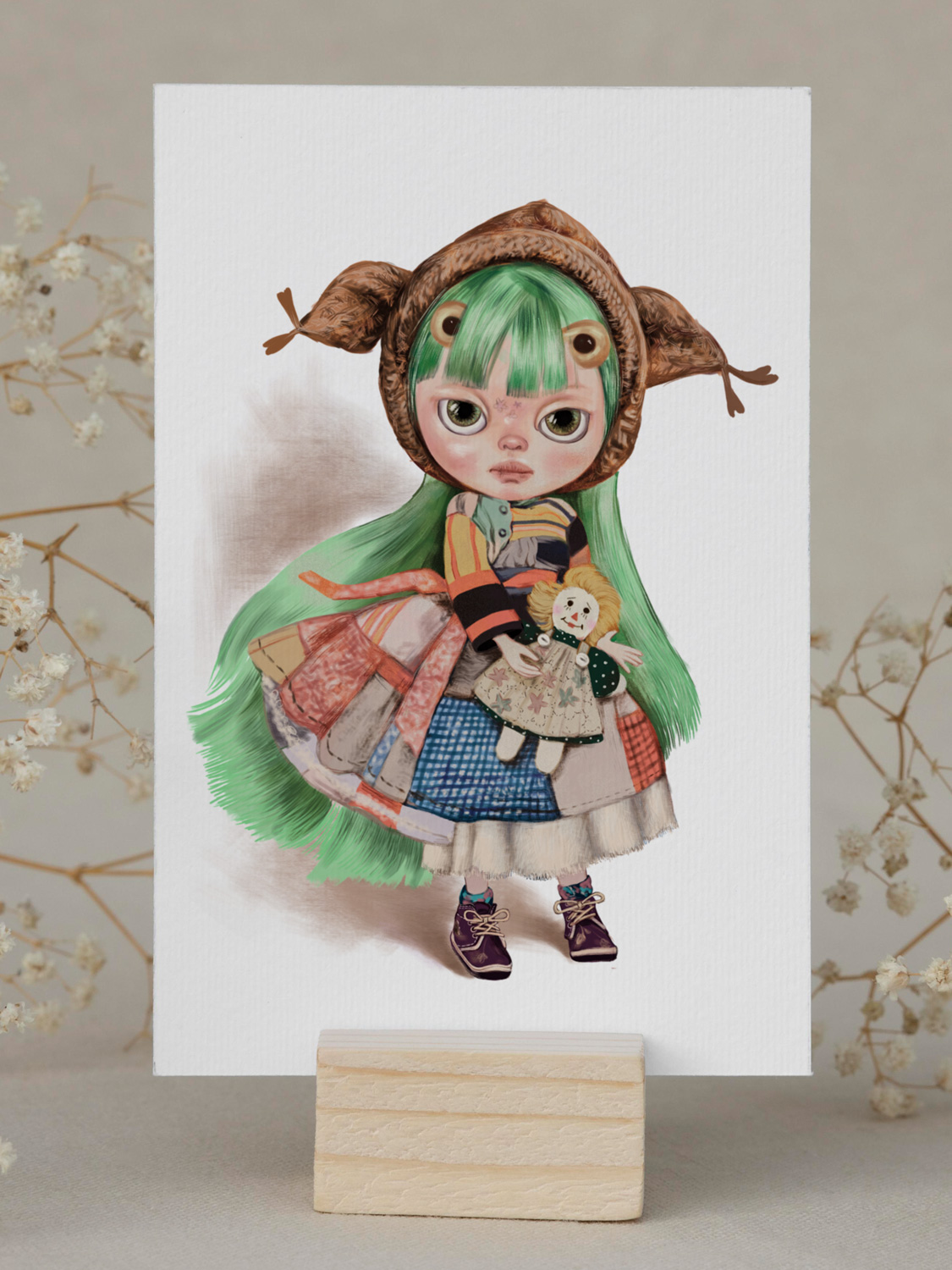 лялька з зеленим волоссям арт портрет на замовлення