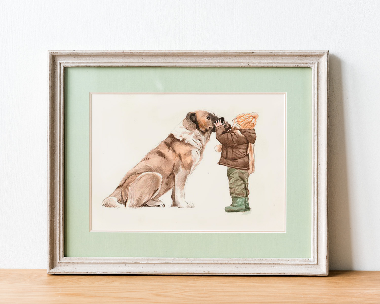 ребенок и собака акварельная картина