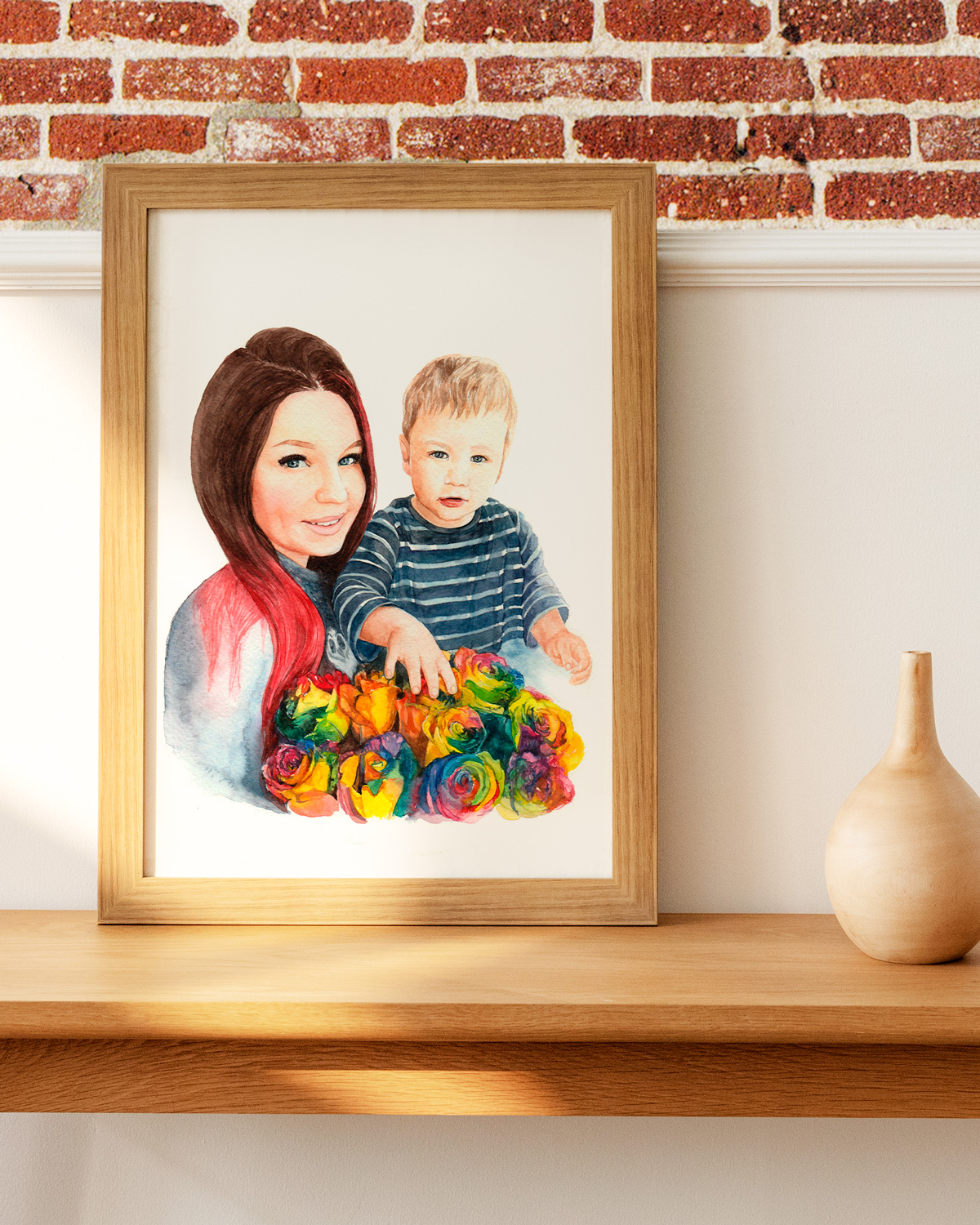 акварельный портрет матери с ребенком на заказ