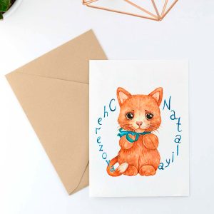 carte postale aquarelle chaton roux