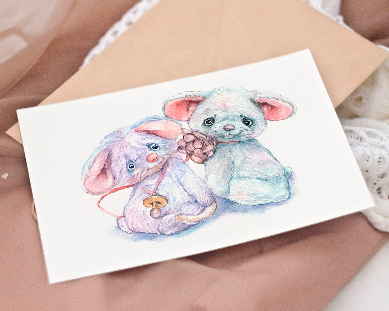 handmade card with mice