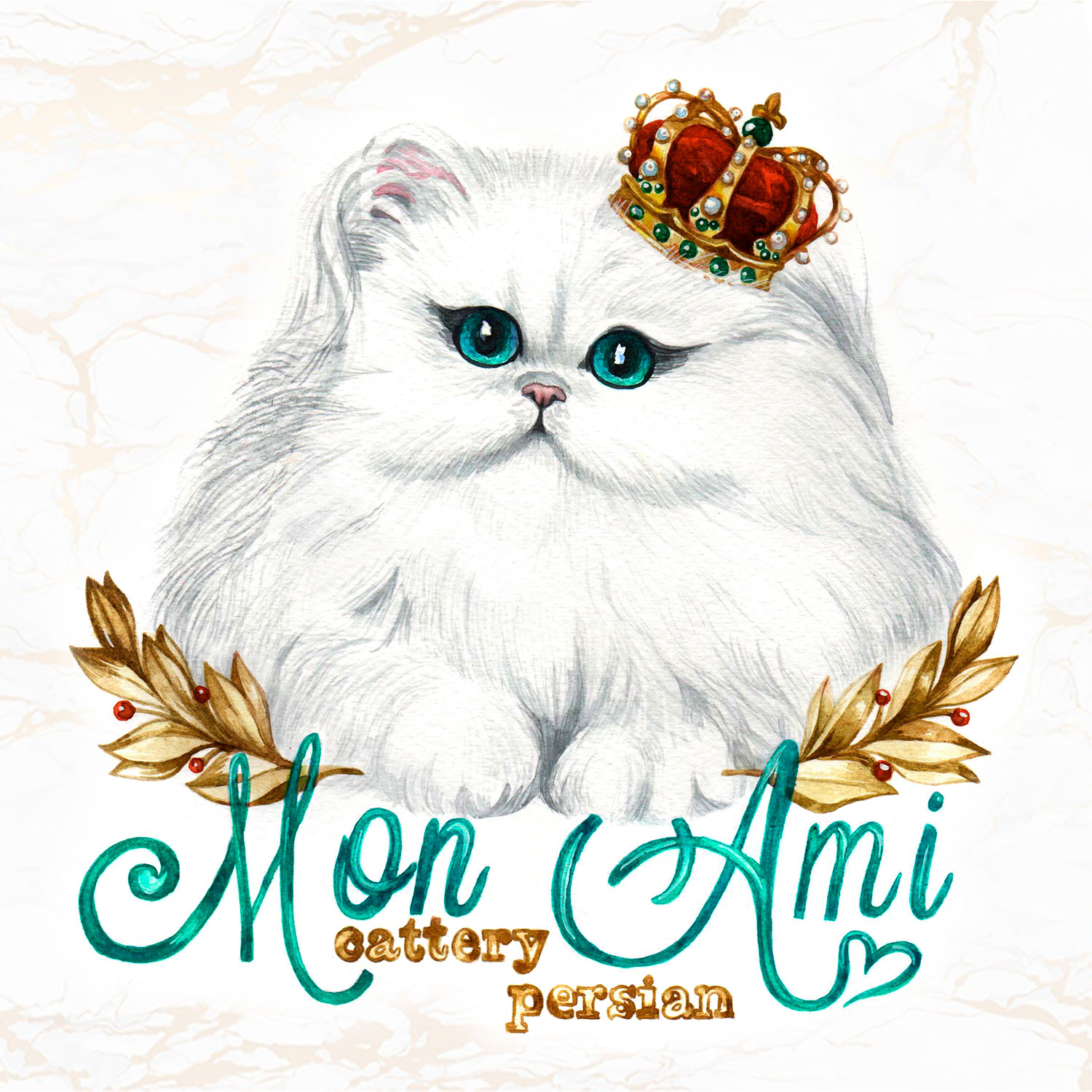 акварельный логотип иллюстрация для питомника персидских котов