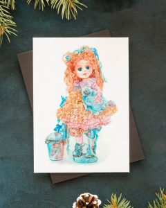postcard with a shabby chic doll handmade to order