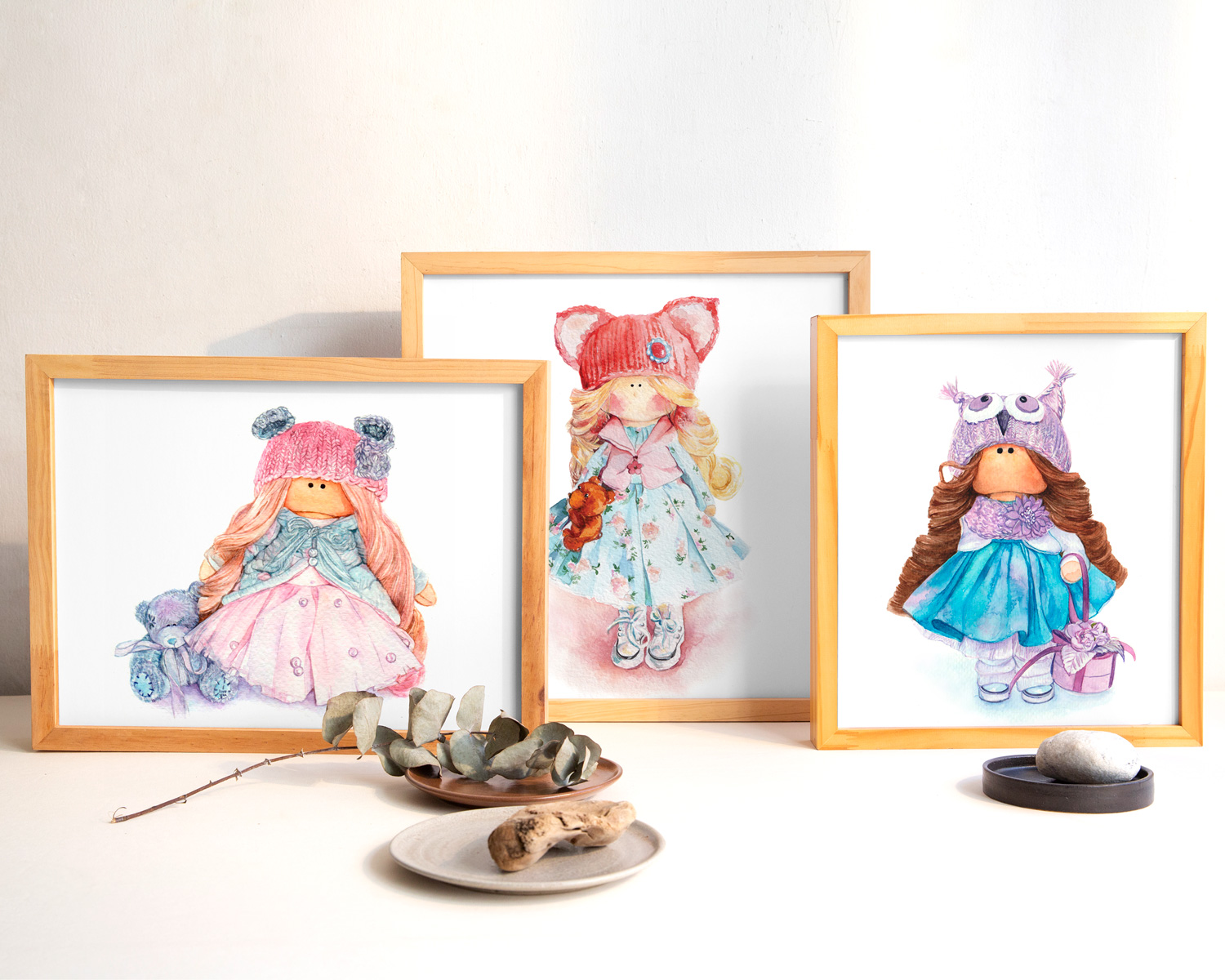 акварельные иллюстрации ручной работы для магазина кукол