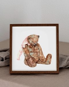 watercolor drawing teddy bear in a frame