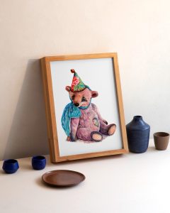 акварель вітальна листівку з іграшкою ведмедя на день народження