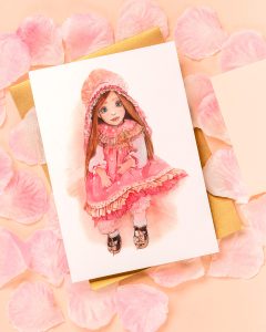 sale of watercolor postcards with author's dolls