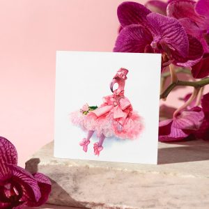 акварельная картина игрушка фламинго в платье
