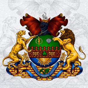 современный герб семьи с круглым щитом, современная геральдика