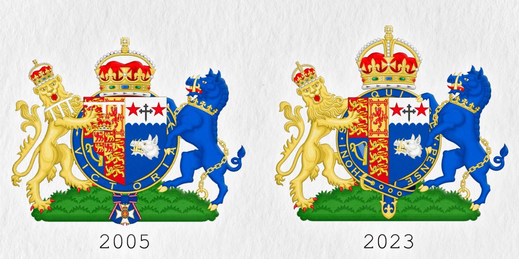 старый и новый герб королевы Камиллы