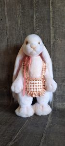 beautiful handmade toy white rabbit in teddy style