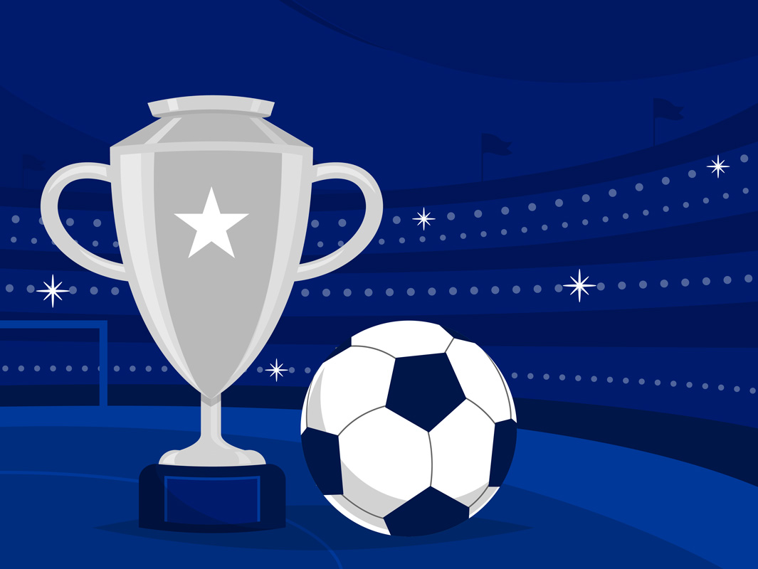 soccer cup and ball on blue background vector illustration